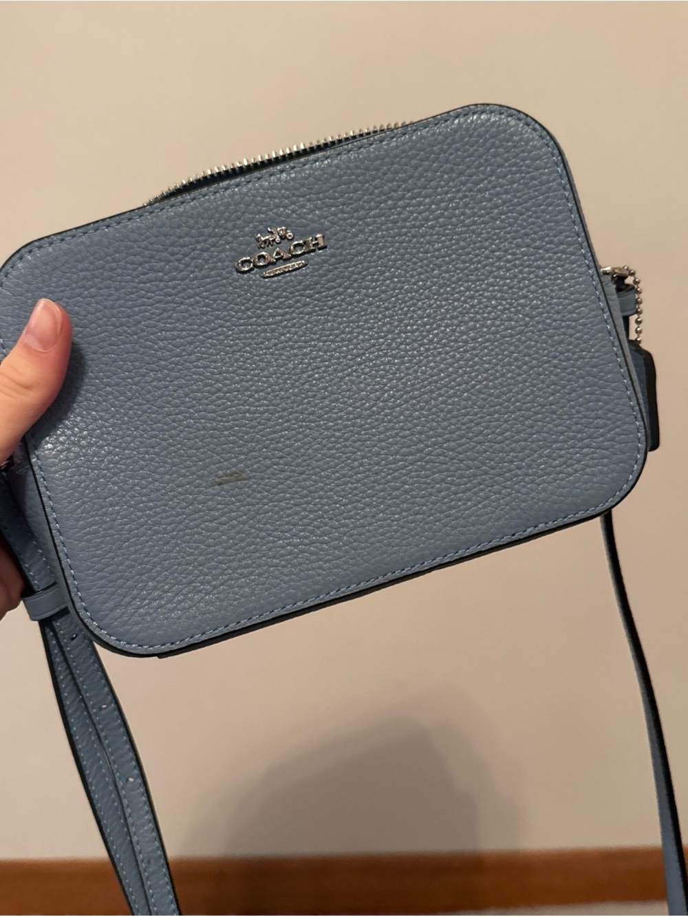Coach Pebbled Leather Crossbody in Dusty Blue Gray